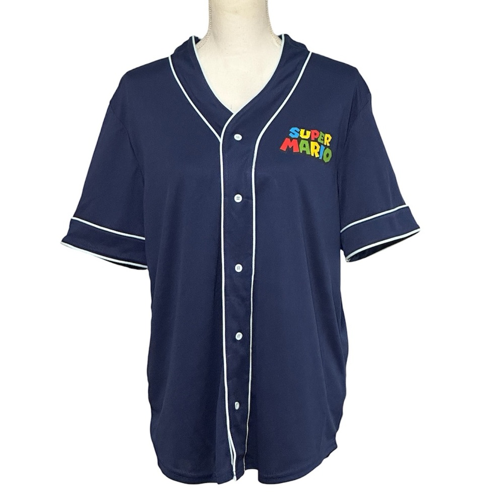 Nintendo Super Mario Bros Navy Blue Baseball Jersey NWT